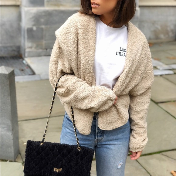 Last 1✨🆕Dezi Taupe Teddy Faux Fur Cardigan Jacket - Picture 5 of 8